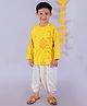 Lil' Drama Cotton Full Sleeves Floral Embroidered Kurta Dhoti Set - Yellow & White