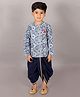Lil' Drama Cotton Full Sleeves Floral & Leaves Printed Kurta Dhoti Set - Blue