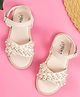 Toothless Pearls Embellished Sandals With Velcro Closure - White