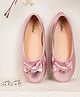 Toothless Bow Applique Detailed Metallic Ballerinas - Rose Pink