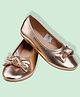 Toothless Bow Applique Detailed Metallic Ballerinas - Gold