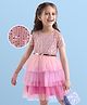 Hola Bonita Knit Half Sleeves Glitter Mesh Party Dress With Sequin Detailing & Belt - Pink
