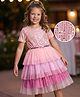 Hola Bonita Knit Half Sleeves Glitter Mesh Party Dress With Sequin Detailing & Belt - Pink