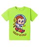 KAVEE Pure Cotton Half Sleeves Baby Monkey & Time To Fly Text Printed Bio Washed Tee - Neon Green