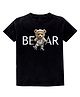 KAVEE Pure Cotton Half Sleeves Bear Printed Bio Washed Tee - Black