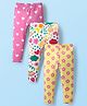 Babyhug Cotton Knit Full Length Leggings with Heart & Floral Print Pack Of 3 - Pink & Yellow
