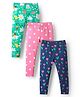 Babyhug Cotton Lycra Leggings With Polka Dots & Tropical Theme Print Pack Of 3 - Navy Blue Green & Pink