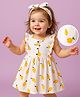Babyoye Interlock Knit Sleeveless Tropical Theme Printed Frock With Bloomers & Headband - White