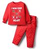 Doodle Poodle 100% Cotton Knit Full Sleeve T-Shirt & Lounge Pant Set with Polka Dots & Text Print - Red