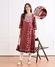 Bella Mama Viscose Woven Three Fourth Sleeves Maternity Kurta with Embroidered Yoke & Floral Print - Maroon