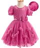 Mark & Mia Cotton Woven Half Sleeves Frock with Floral Embroidery & Pearls - Pink