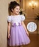 Mark & Mia Cotton Woven Half Sleeves Frock with Floral Corsage & Design - Lavender