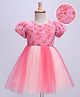 Mark & Mia Cotton Woven Half Sleeves Frock with Floral Corsage & Design - Pink