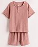 The Boo Boo Club 100% Cotton Muslin Half Sleeves Solid Tee & Shorts Set - Peach