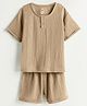 The Boo Boo Club 100% Cotton Muslin Half Sleeves Solid Tee & Shorts Set - Brown