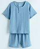 The Boo Boo Club 100% Cotton Muslin Half Sleeves Solid Tee & Shorts Set - Cerulean