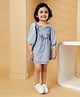 Budding Bees Three Fourth Sleeves Heart Patch Detailed Denim Dress - Blue