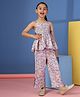 Budding Bees Cotton Sleeveless Floral Printed Smock Detailed Coordinating Top & Pant Set - Multi Colour