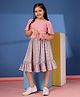 Budding Bees Rayon Half Sleeves Smocked Top & Floral Printed Skirt Set - Pink & Blue