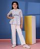 Budding Bees Cotton Half Sleeves Floral Printed Top & Trousers Set - White