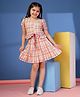 Budding Bees Candy Crush Cotton Half Puffed Sleeves Checked & Smock Detailed Coordinating Top & Skirt Set - Orange