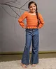 Budding Bees Cotton Full Puffed Sleeves Smocked Top With Bell Bottom Pant Set - Orange & Blue