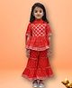 TIPPY TOP Cotton Half Sleeves Bandhani Designed Lace Embellished Peplum Kurta & Sharara With Dupatta Set - Red
