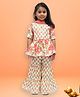 TIPPY TOP Cotton Half Sleeves Floral Printed Lace Embellished Peplum Kurta & Sharara With Dupatta Set - Peach