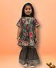 TIPPY TOP Cotton Half Sleeves Floral Printed Lace Embellished Peplum Kurta & Sharara With Dupatta Set - Green