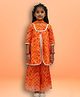 TIPPY TOP Cotton Three Fourth Sleeves Bandhani Designed Lace Embellished Kurta & Sharara With Dupatta Set - Orange