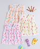 Little Angels Cotton Pack Of 3 Sleeveless Stars Printed Dresses - Peach Yellow & Pink