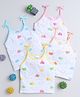 Little Angels Cotton Pack Of 4 Sleeveless Clouds & Polka Dots Printed Jhablas - Pink Blue & Yellow