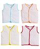 Little Angels Cotton Pack Of 4 Sleeveless Polka Dots Printed Jhablas - Pink Blue & Yellow