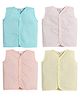 Little Angels Cotton Pack Of 4 Sleeveless Solid Jhablas - Pink Blue & Yellow