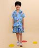 BownBee Pure Cotton Half Sleeves Birds Printed Coordinating Shirt & Shorts Set - Sky Blue