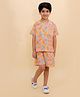 BownBee Pure Cotton Half Sleeves Leopards Printed Coordinating Shirt & Shorts Set - Peach