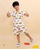 BownBee Pure Cotton Half Sleeves Leopards Printed Coordinating Shirt & Shorts Set - White
