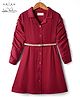 Arias Cotton Woven Full Sleeves Shirt Dress With Braided Glitter Belt - Maroon