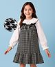 Arias Woven Textured Houndstooth Dress With Full Sleeves Inner Shirt With Peter Pan Collar - Black & White