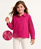 Arias Cotton Woven Full Sleeves Partywear Top with Embellished Floral Applique - Dark Pink