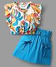 Ollington St.Woven Viscose Printed Sleeveless Top & Cotton Twill Skirt  - Multicolor & Aqua