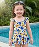 Babyhug Frill Sleeves Water Repellent Frock Swimsuit with Floral Print - White