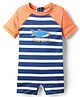 Babyhug Water Repellant Half Sleeves Legged Swimsuit With Stripes & Fish Print - Blue