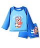 Babyhug Full Raglan Sleeves Water Repellent Two Piece Swimsuit with Bear Print - Blue