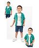 LITTLE COLLARS Pure Organic Cotton Birds Printed Tee & Shorts With Half Sleeves Hooded Jacket Set - Rama Green