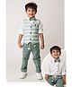 LITTLE COLLARS Knitted Full Sleeves Striped 3 Piece Party Suit With Bow Set - Green