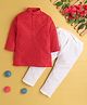 Jeet Ethnics Cotton Blend Full Sleeves Rugby Striped Kurta Pyjama Set - Red