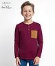 Arias Waffle Knit Full Sleeves Solid Color Henley T-Shirt With Suede Pocket - Maroon