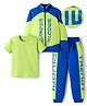 OLLINGTON ST. Cotton Knit Full Sleeves Jackets & Joggers Set with Inner T-Shirt & Dapper Smooth Text Print - Neon Green & Blue