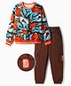 OLLINGTON ST. Cotton Knit Full Sleeves Printed Sweatshirt &  Knit Joggers Set with Abstract Print - Multicolor & Dark Brown
